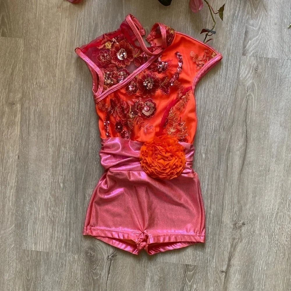 Curtain Call Little Girl Pink Sequin High Neck Short Dance Costume Size XS